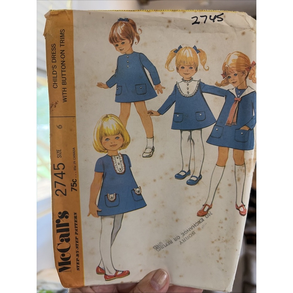 Vintage McCall's 2745 Child A Line Dress Sewing Pattern Size 6 1971 Cut